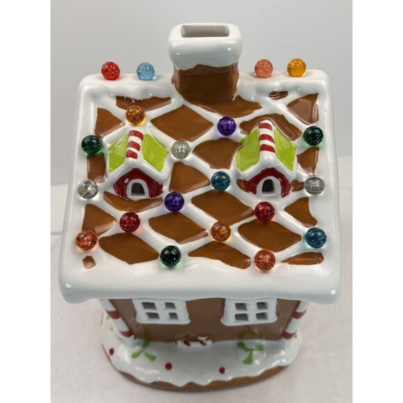 Ceramic Light-Up Gingerbread House 10" Gumdrop Roof Christmas Village with Cord - Picture 2 of 16